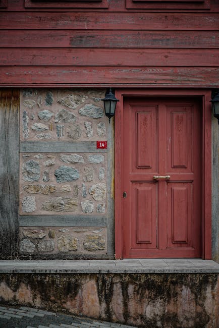 Red door with number 14
