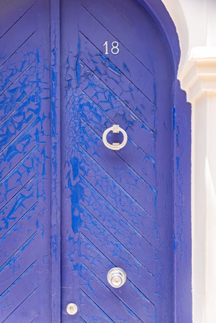 Blue door with number 18